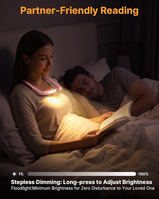 Neck Light with Storage Case, 3 Colors Dimmable Book Reading Light
