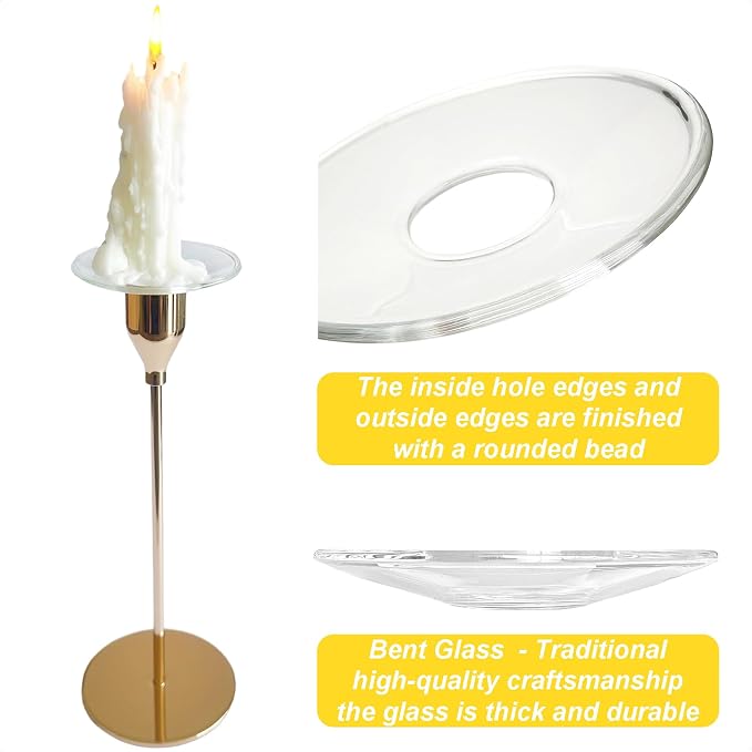 12 Pieces Bent Glass Candle Bobeches for Candlesticks, Candle Wax Drip Protector Taper Candle Drip Catcher Ring (Round)