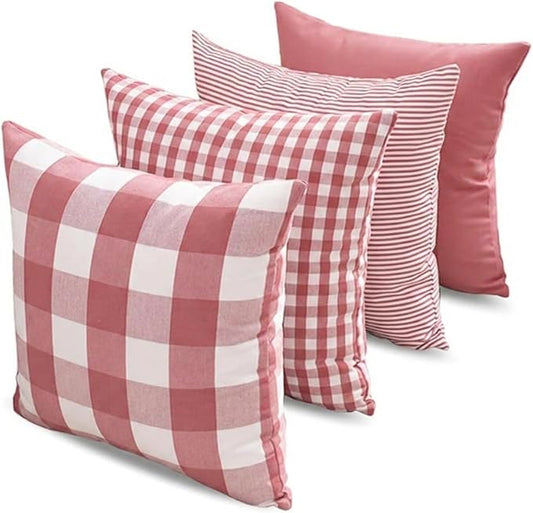 CARRIE HOME Farmhouse Pink Decorative Throw Pillow Covers 18x18 Inch Set of 4, Cute Light Pink Couch Pillow Covers 18 x 18， Spring Coquette Room Decor Boho Accent Cushion Covers for Sofa Bed
