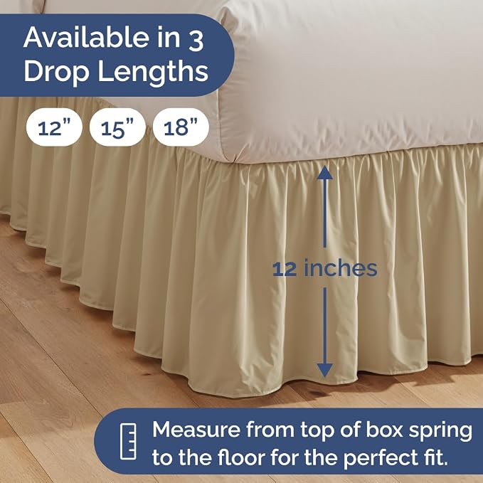 Bedskirt King Size Ruffle - Ruffled Bed Skirt - 12 Inch Drop - Beige | Bedskirt with Platform, Ultra-Soft Premium Hotel Quality, Wrinkle Free, Fade & Shrink Resistant, for Women, Men, Kids & Teens
