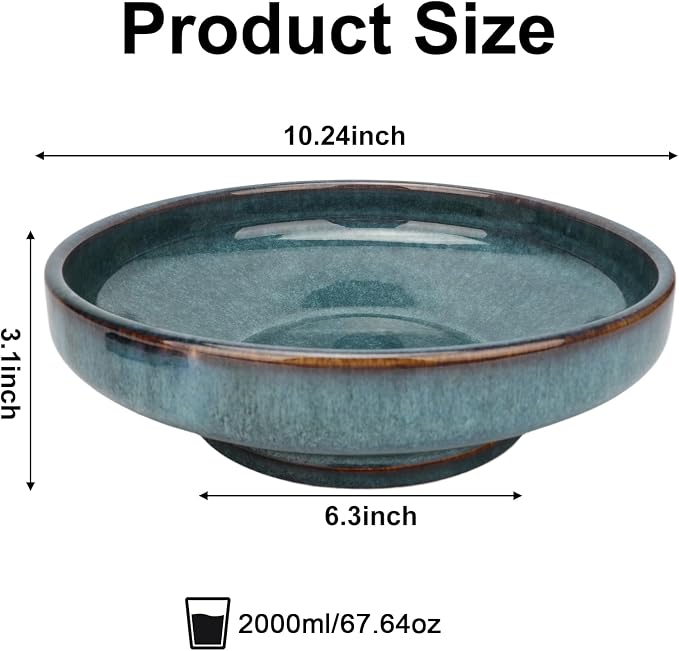 10.24" Blue Ceramic Pedestal Fruit Bowl Large Footed Serving Display Bowl