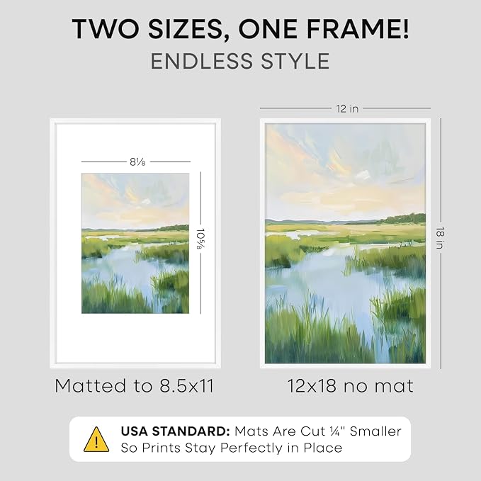 Homeforia 12x18 White Picture Frame, High-End Metal, 8.5x11 Mat, Glass