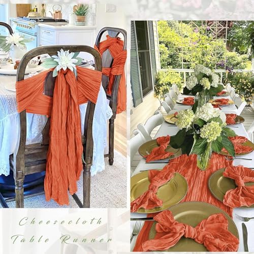 12 Pack Orange Cheesecloth Table Runner 17 x 108 Inch Gauze TableRunner Fabric Semi Sheer Cheese Cloth Table Runner Bulk for Rustic Romantic Wedding Baby Shower Table Decoration