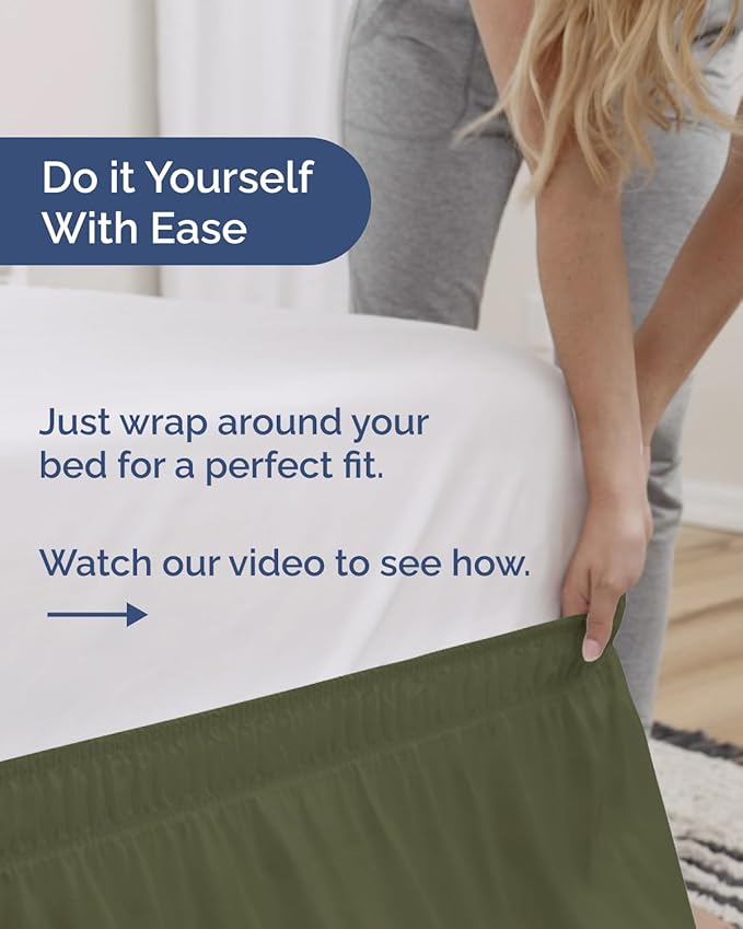Wrap Around Dust Ruffle Bed Skirt, King Size - 18 Inch Drop, Sage Green | Easy Fit Elastic Strap, Adjustable Pleated Bedskirt w/Brushed Fabric, Wrinkle & Fade Free, for Women, Men, Kids & Teens