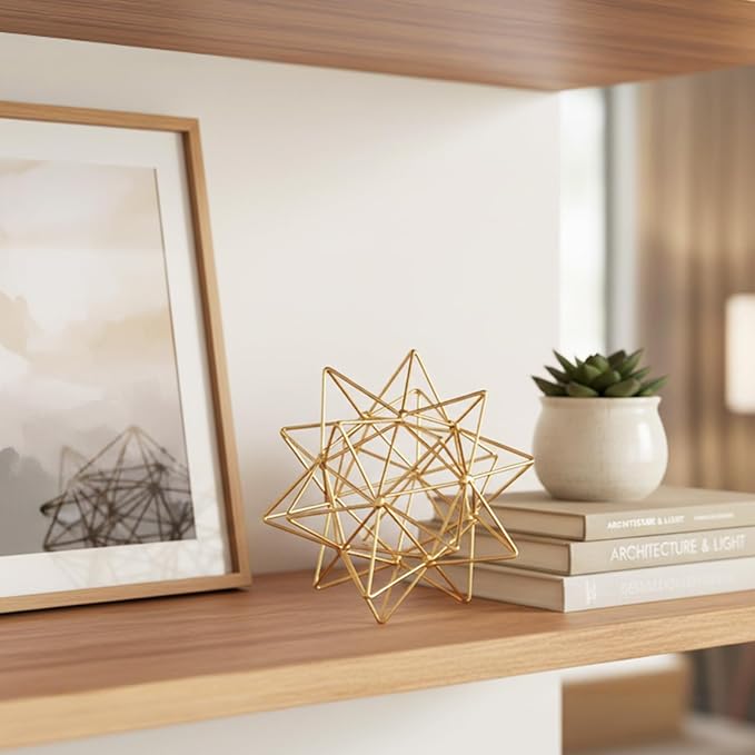 3D Gold Decorative Sphere, Metal Geometric Tabletop Decoration