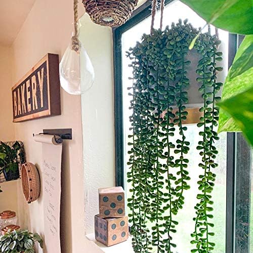 CEWOR 4pcs Fake Hanging Plants, String of Pearls Artificial Hanging Succulents Greenery Wall Backdrop Decor, Artificial Plants Indoor for Home Garden Outdoor Decoration