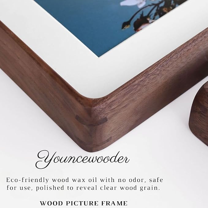4x4 Picture Frame with 2x2 Mat - Rustic Walnut Wood Square Frame, Wall & Tabletop Display for Baby & Pet Photos (4x4,Walnut)