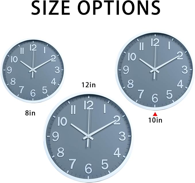 Wall Clocks Battery Operated 10 inch Modern Wall Clock,Silent Non Ticking Wall Clock for Living Room Bedroom Kitchen Office Classroom Decor (Gray White)