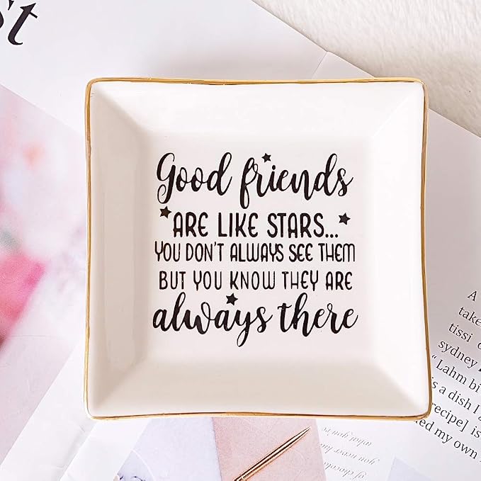 PUDDING CABIN Birthday Gifts for Friends Female Ring Trinket Dish - “Good Friends Are Like Stars You Don't Always See Them But You Know They Are Always There” Friendship Gifts for Women Friends