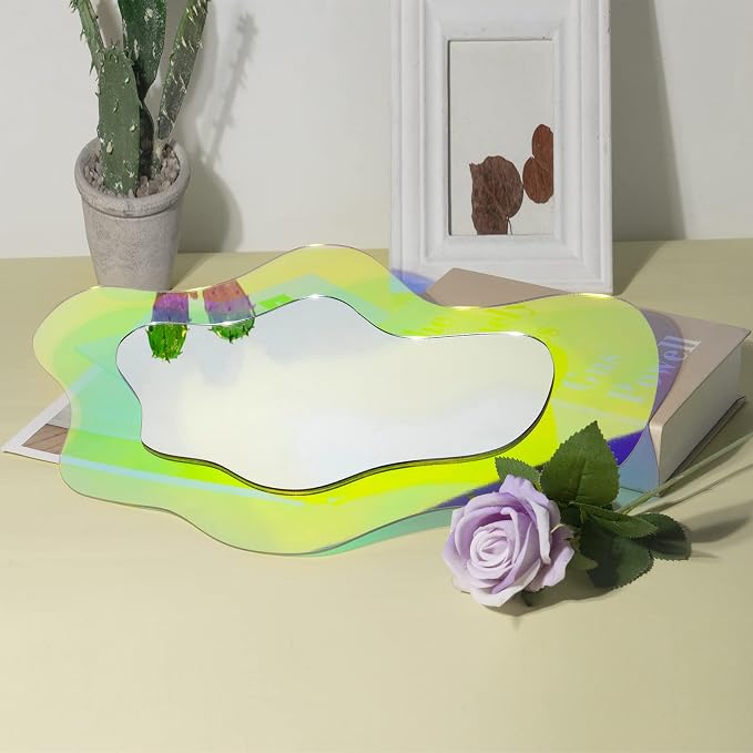 Irregular Wall Mirror Wavy Acrylic Rainbow Mirror Room Decor Aesthetic Mirrors Amorphic Vanity Retro Mirrors for Bedroom Living Room Bathroom Entryway Wall Decor ( Clouds Style, 15.5 x 10.5 Inches )