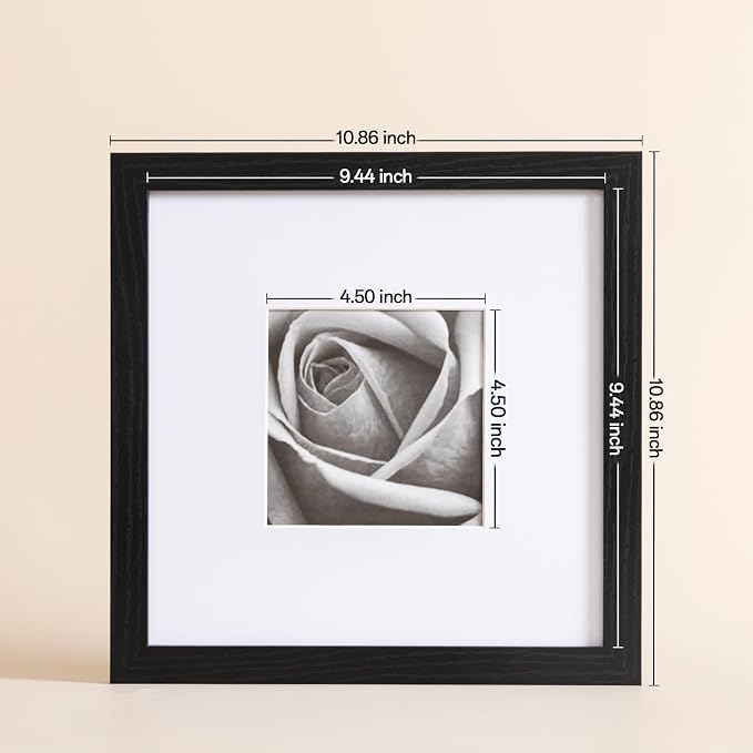 eletecpro Picture Frames Set of 9, 10x10 in, Acrylic Cover, Black | Display Photo 5x5 with Mat or 10x10 without, Square Gallery Collage, Wall Mount, Minimalist Home Decor, Engineered Wood