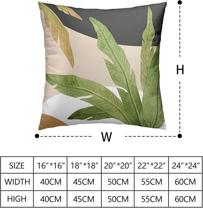 Summer Tropical Green Leaves Chair Cushion Covers Palm Tree Pillowcases Black and White Brown Throw Pillow Cover Home Decor for Living Room Couch Bed 22X22 of 2 Pack