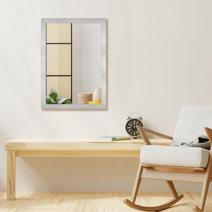 Bathroom Mirror for Over Sink 36x24 Inch Rectangular Wall Mirror, Nickel | Framed Wall Mounted Mirror, Hangs Horizontally or Vertically for Vanity, Entryway, Restroom