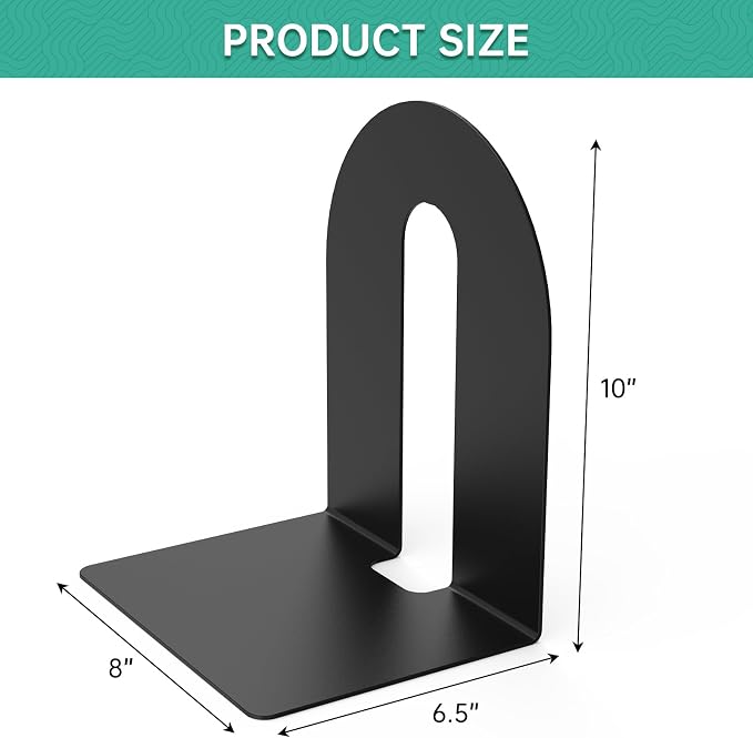 Heavy Duty 10" Bookends, 1 Pair Black Bookend for Office, Home,Bookshelves
