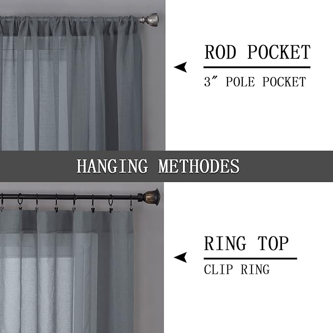Tollpiz Sheer Tier Curtains Kitchen Linen Textured Half Curtain Sheers Light Filtering Rod Pocket Voile Bathroom Short Curtains for Farmhouse, 25 x 30 inches Long, Dark Grey, Set of 2 Panels