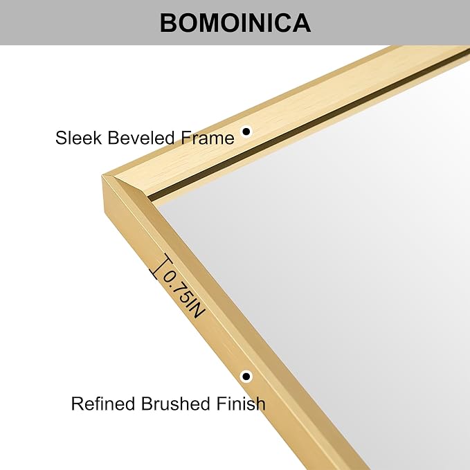 Bathroom Mirror 36" x 24" Brushed Gold Beveled Framed Mirror for Over Sink | Rectanglar Modern Farmhouse Wall Mirror, Tempered Glass, Anti-Rust, Hangs Horizontally or Vertically