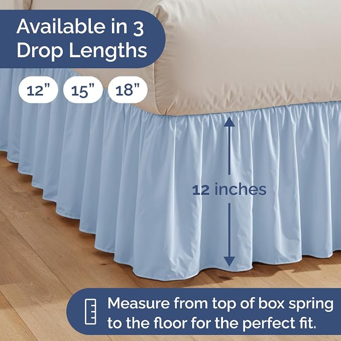 Bedskirt Twin Size Ruffle - Ruffled Bed Skirt - 12 Inch Drop - Sky Blue | Bedskirt with Platform, Ultra-Soft Premium Hotel Quality, Wrinkle Free, Fade & Shrink Resistant, for Women, Men, Kids & Teens