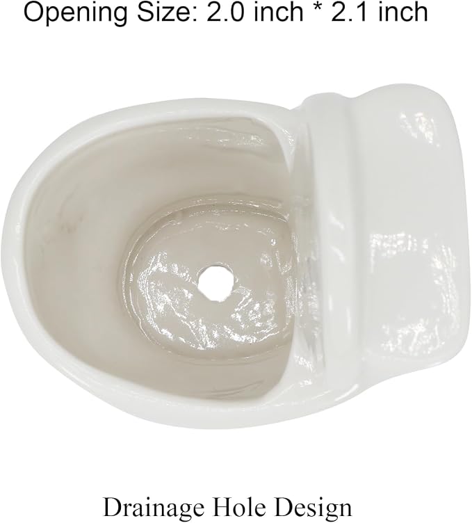 Gemseek Cute Ceramic Toilet Bowl Succulent Planter Pot with Drainage Tray