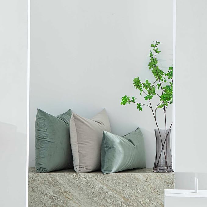 Eucalyptus Decorative Velvet Throw Pillow Covers 16x16 inch Set of 2 with Zipper Luxury Soft Solid Square Cushion Covers Case for Sofa Couch Bed Living Room