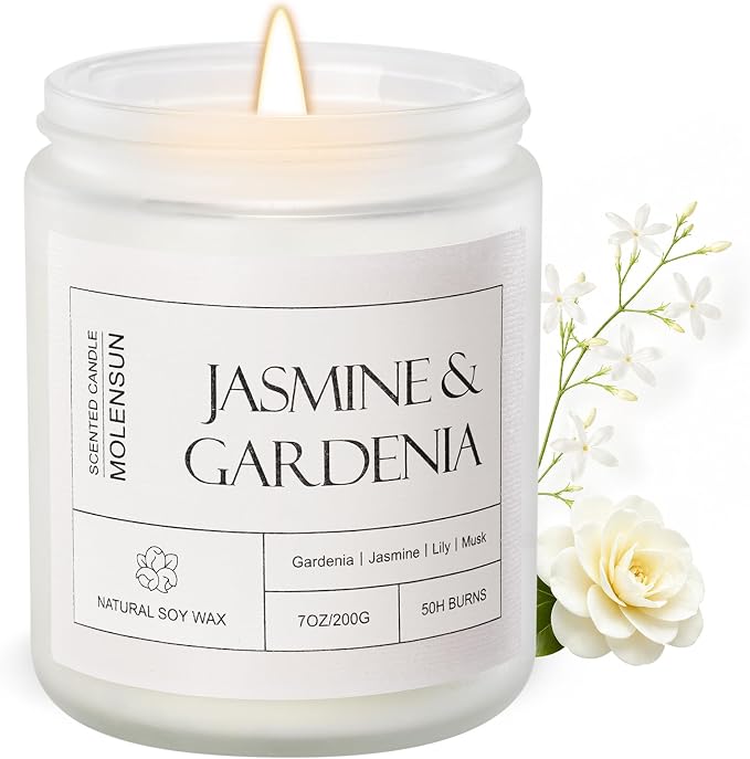 Molensun Jasmine & Gardenia Scented Candle, 7 oz Soy Wax Candle