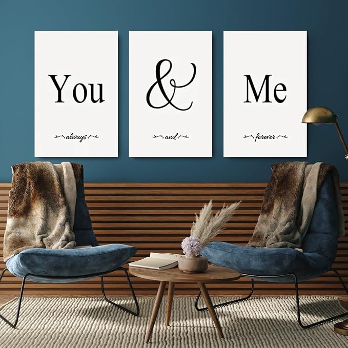 GUBIYU Black and White Bedroom Art Love Wall Decor 'You And Me' Canvas Poster 12"x16" Ideal Gift for Girls' Bedroom Farmhouse Wall Art