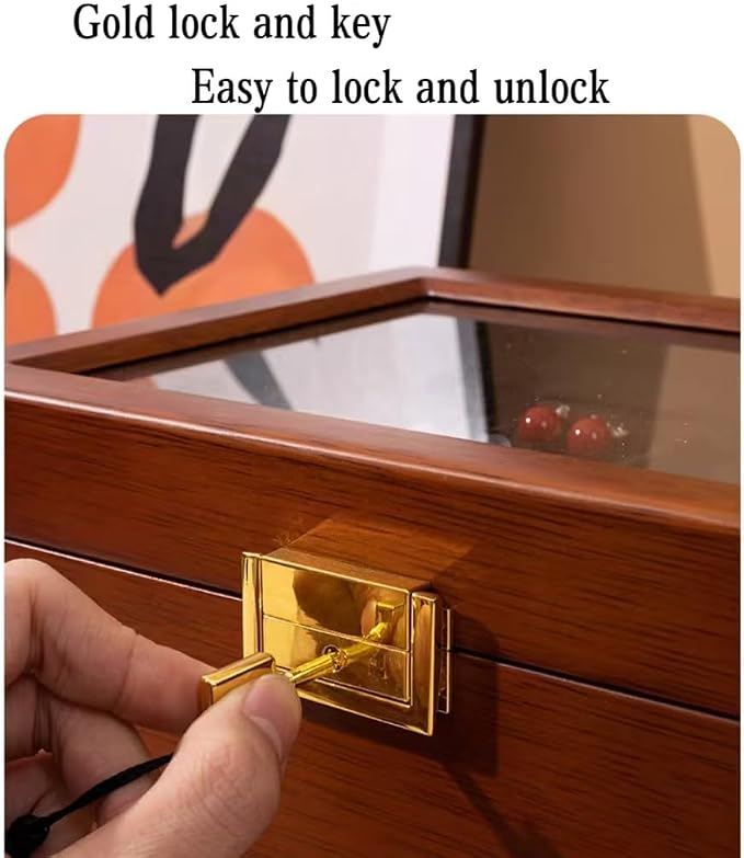 Bescott 5 Layer Solid Wooden Jewelry Box with Lock and Key for Women Men Vintage Velvet Wood Jewelry Organizer Storage for Earrings Rings Necklaces Bracelet Watch Mother’s Day Gift
