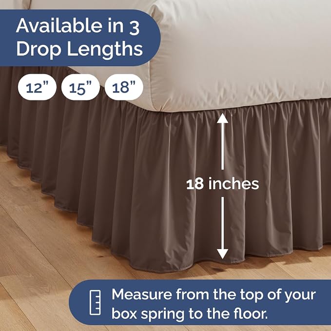Bedskirt Full Size Ruffle - Ruffled Bed Skirt - 12 Inch Drop - Brown | Bedskirt with Platform, Ultra-Soft Premium Hotel Quality, Wrinkle Free, Fade & Shrink Resistant, for Women, Men, Kids & Teens