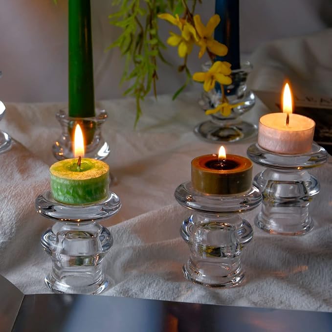 Clear Glass Taper Candle Holders Set of 4 | Candlestick for Wedding Decoration and Dinning