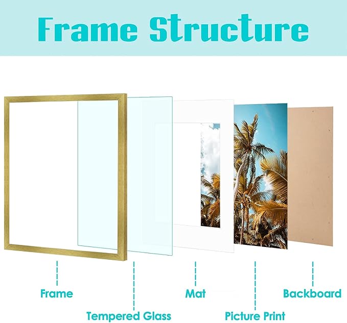Frametory 16x20 Gold Picture Frame with Real Glass Mat for 11x14