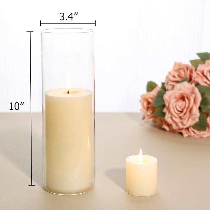 SUPMIND 7Pcs Glass Cylinder Vases for Centerpieces, 10 Inch Tall Vases Bulk | Clear Flower Vases Set, Glass Hurricane Candle Holder Floral Vases for Table, Floating Candle Vases for Wedding Home Décor
