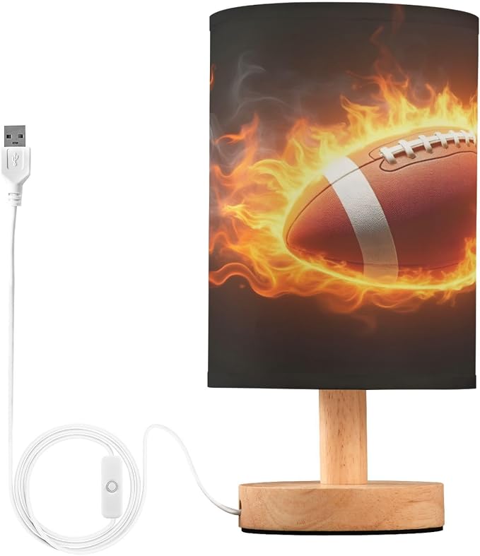 ALAZA Funny American Football Ball Decor Bedside Table Lamp with USB Port for Bedroom Nightstand Office Desk LED Bulb Included