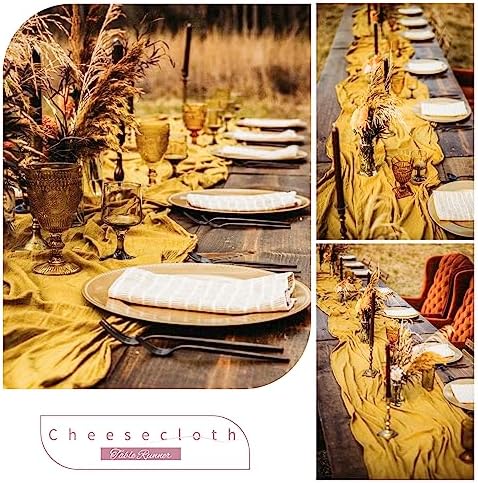 6 Pack Gold Cheesecloth Table Runner, Extra Wide 35x120 Inch