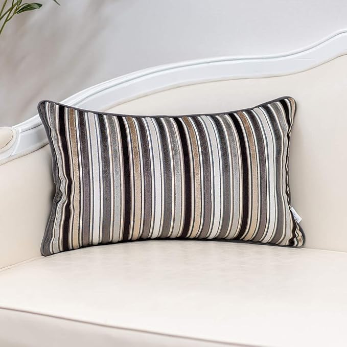 Yangest Grey Striped Throw Pillow Cover Multicolor Velvet Cushion Cover Zippered Rectangular Pillowcase for Sofa Couch Bedroom Living Room Home Decoration, 12x20 Inch