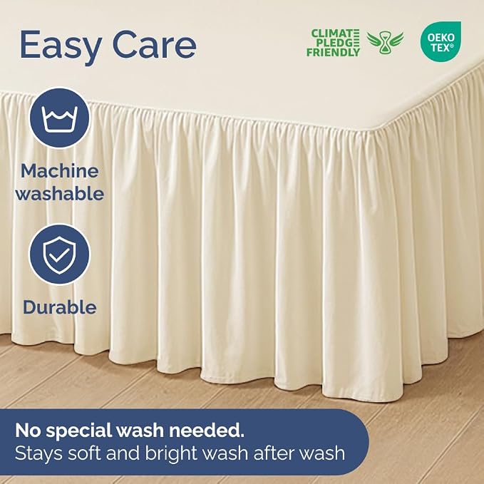 Bedskirt Queen Size Ruffle - Ruffled Bed Skirt - 12 Inch Drop - Off White | Bedskirt with Platform, Ultra-Soft Premium Hotel Quality, Wrinkle Free, Fade & Shrink Resistant, for Women, Men, Kids & Teens