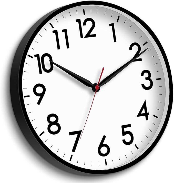 AKCISOT 16 Inch Wall Clock, Silent Battery Operated Analog Clock, Black | Large Size | Living Room | Kitchen | Classroom | Office | Easy to Read Numbers