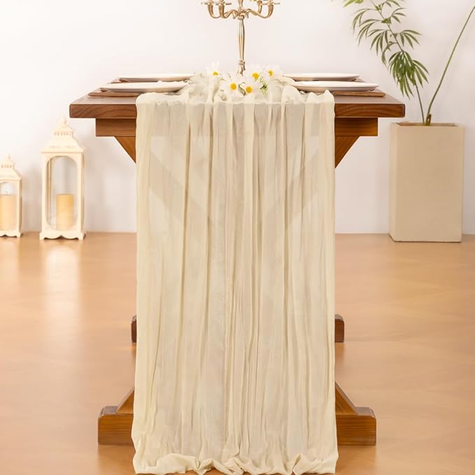 Cheesecloth Table Runner Fall Boho Wedding Birthday Party Home Decor | Beige 3pcs Rustic Gauze 10FT Cheese Cloth Sheer Farmhouse Dining Runner for Baby Shower Bridal Holiday Decorations