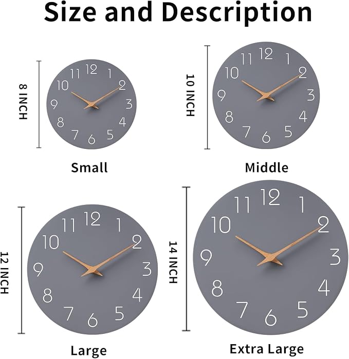 Mosewa Wall Clock 12" Silent Non-Ticking Battery Operated Modern Simple | Analog Kitchen Home Bathroom Living Room Bedroom Office Mordern Simple