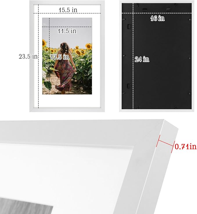 Frametory 2 Pack 16x24 White Picture Frame with Real Glass Mat for 12x18