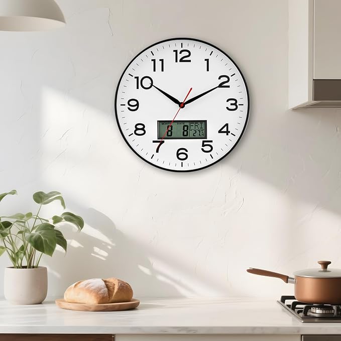 AKCISOT 12 Inch Wall Clock, Silent Battery Operated Analog Clock, Black | LCD | Office | Kitchen | Living Room | Classroom | Easy-to-read Numbers