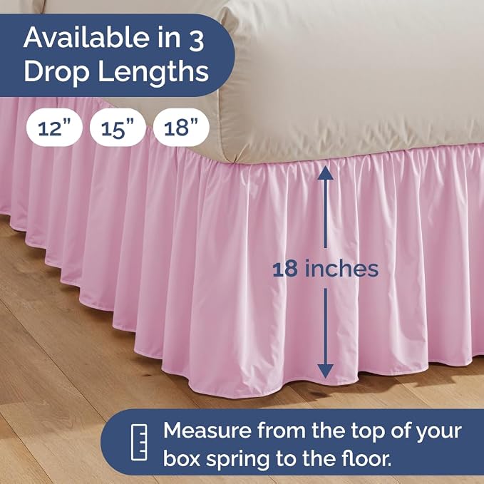Bedskirt King Size Ruffle - Ruffled Bed Skirt - 12 Inch Drop - Light Pink | Bedskirt with Platform, Ultra-Soft Premium Hotel Quality, Wrinkle Free, Fade & Shrink Resistant, for Women, Men, Kids & Teens