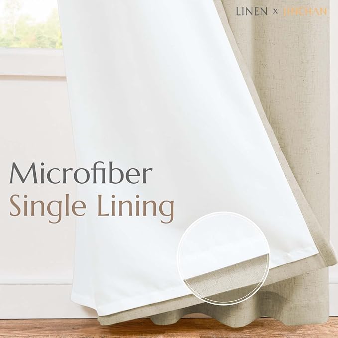 jinchan Lined Linen Curtains Privacy Back Tab 50x108 Inch 2 Panels Oatmeal | Light Filtering Curtains with Privacy Liner, Cottage Core Farmhouse Curtains for Living Room, Rod Pocket 108 Inch Length