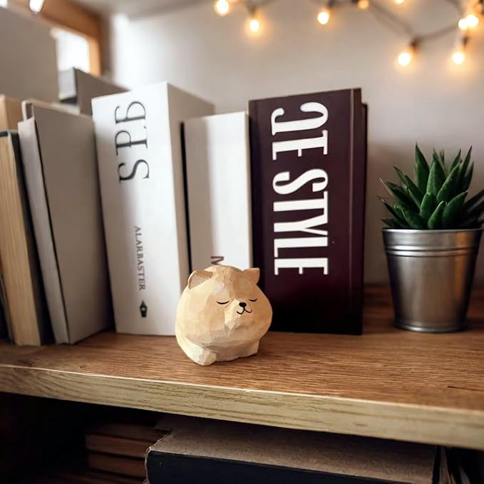 Hand Carved Red Shiba Inu Figurine with Round Wood Base – Cute Chubby Shiba Wooden Dog Statue, Handmade Desk Decor, Adorable Collectible Sculpture, Unique Gift for Dog Lovers & Pet Owners