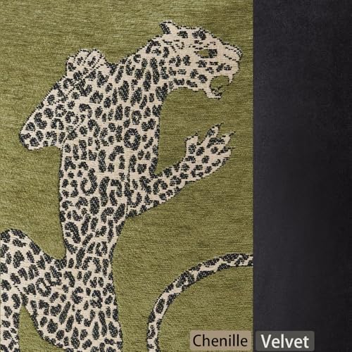 Premium Series, Snow Leopard Throw Pillow Covers, Animal Jacquard Cushion Cases for Home Decor, Chenille Velvet Double-Sided Designs, Dark Green, 18 x 18 inch, Covers Only