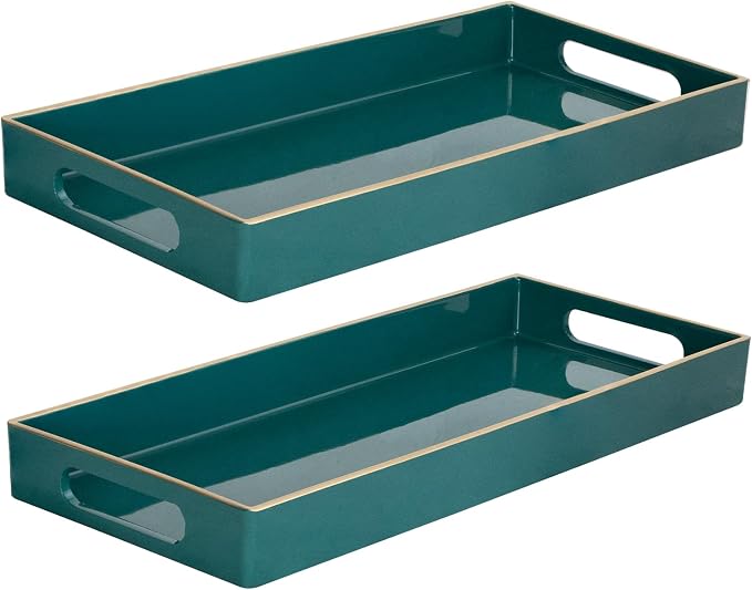 MAONAME Green Vanity Tray Set of 2, Rectange Toilet Tank Trays with Handles