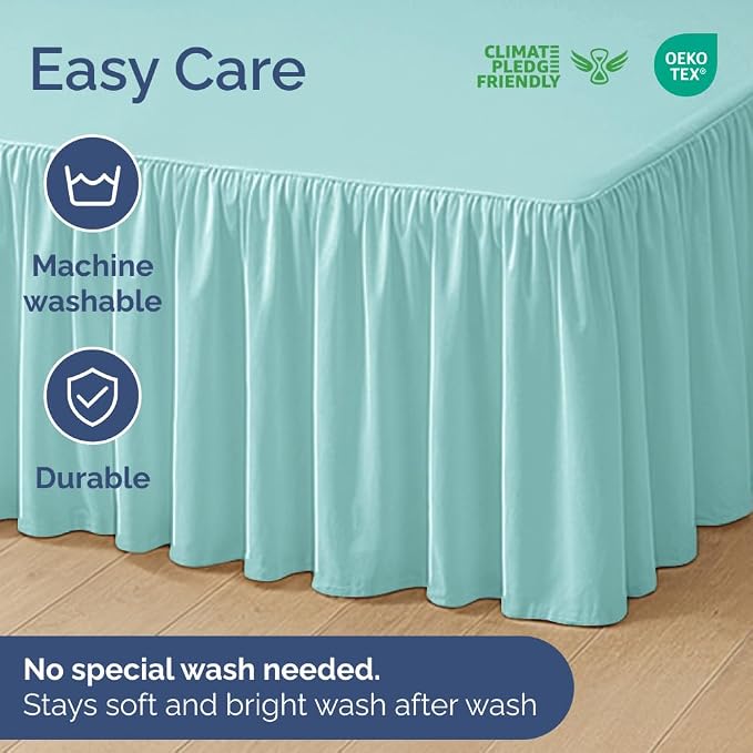 Bedskirt Full Size Ruffle - Ruffled Bed Skirt - 12 Inch Drop - Spa Blue | Bedskirt with Platform, Ultra-Soft Premium Hotel Quality, Wrinkle Free, Fade & Shrink Resistant, for Women, Men, Kids & Teens