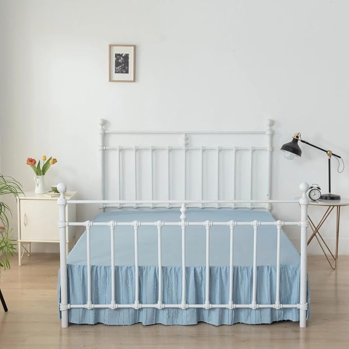 Bed Skirt Full Size - Ruffled Bed Skirt - with Split Corners - Sky Blue | Striped Boho Tufted -18 Inch Drop Bedskirt with Platform-Soft Premium Hotel Quality - Easy Fit