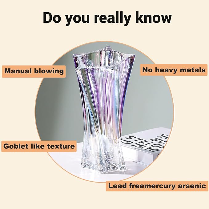 Crystal Glass Vase – Heavy Crystal Vase for Flowers with Weighted Bottom, Thick Durable Decorative Vases for Modern Home Decor, 9.8″ 3.5lb Clear Centerpiece (Rainbow-Colored X 2)