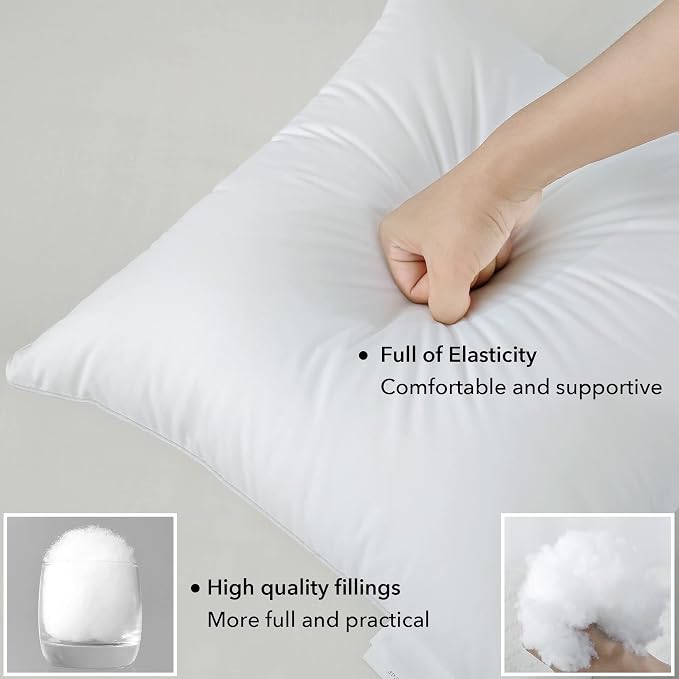 FAVRIQ 16 x 16 Pillow Inserts (Set of 2) - 16 Inch Square Interior Sofa Throw Pillow with 100% Cotton Cover - Decorative Pillow Insert Pair - White Couch Pillow