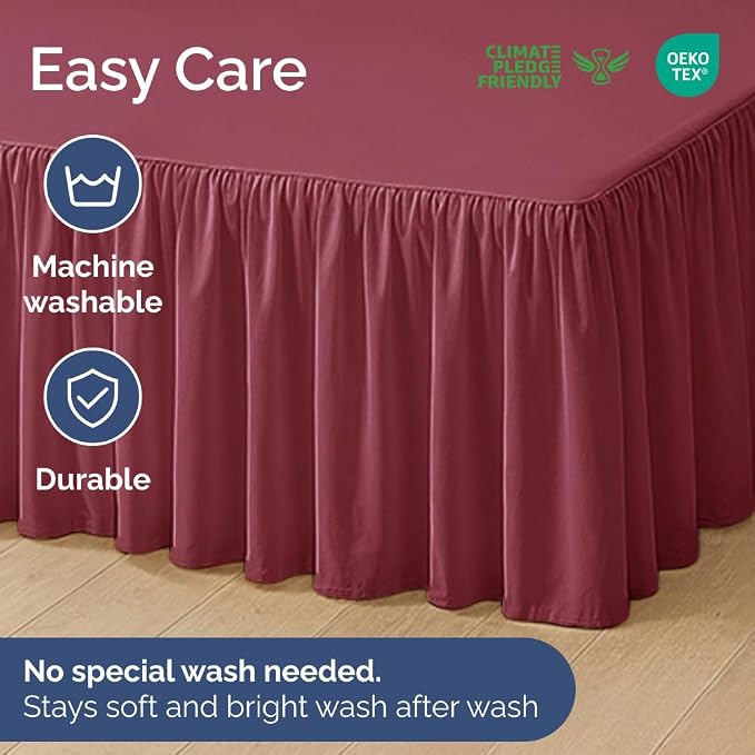 Bedskirt Twin Size Ruffle - Ruffled Bed Skirt - 12 Inch Drop - Burgundy | Bedskirt with Platform, Ultra-Soft Premium Hotel Quality, Wrinkle Free, Fade & Shrink Resistant, for Women, Men, Kids & Teens