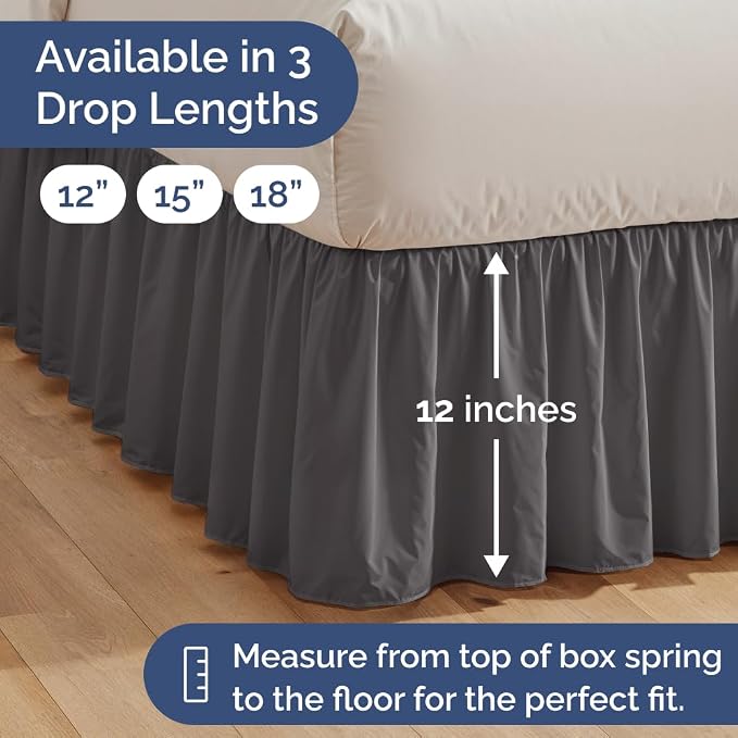 Bedskirt Full Size Ruffle - Ruffled Bed Skirt - 12 Inch Drop - Dark Grey | Bedskirt with Platform, Ultra-Soft Premium Hotel Quality, Wrinkle Free, Fade & Shrink Resistant, for Women, Men, Kids & Teens